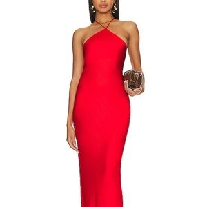 Line & Dot Strapless Red Dress